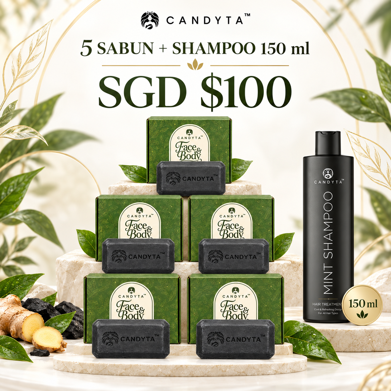 Pakej 5 Body Soap dan 1 Shampoo Candyta